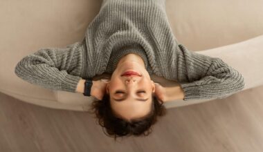 Relaxed Smiling Young Woman Laying Back Closed Eyes Stress Free