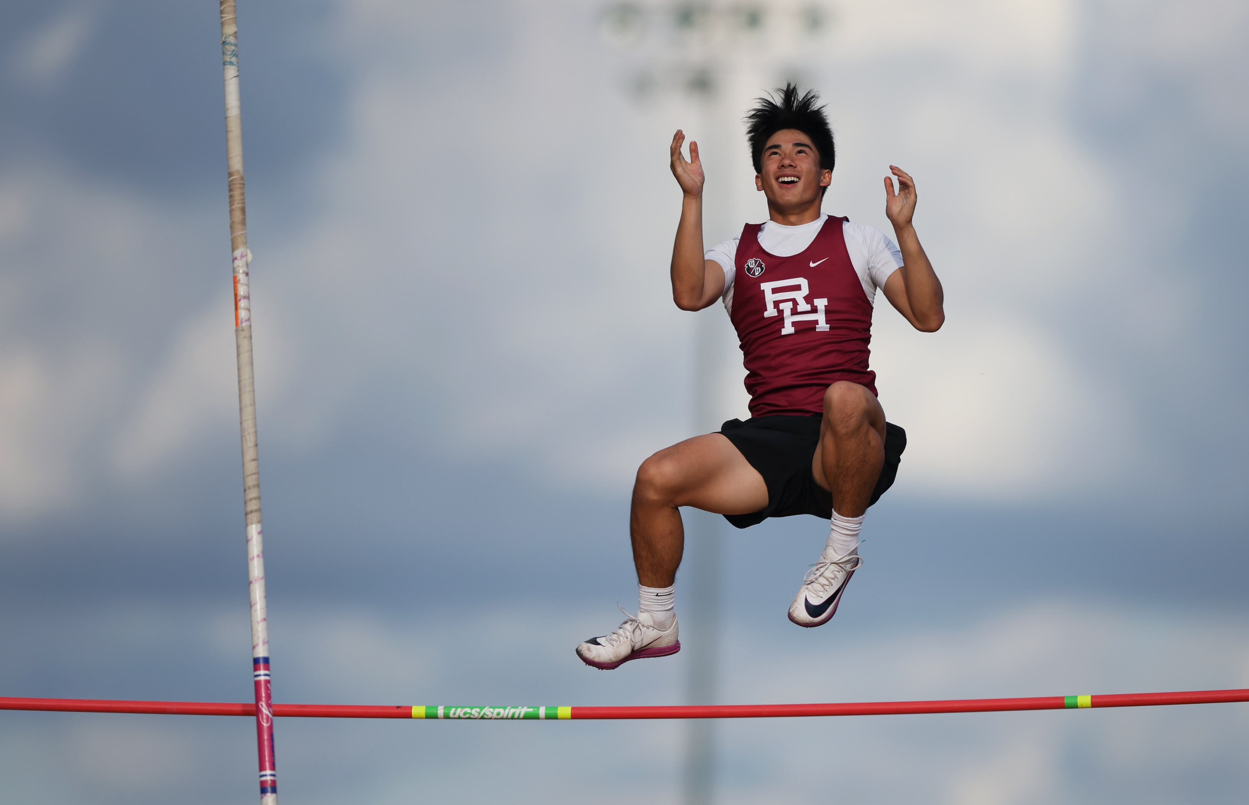 Rio Hondo Prepâs Braeden Yokoyama reacts midair after colliding with...