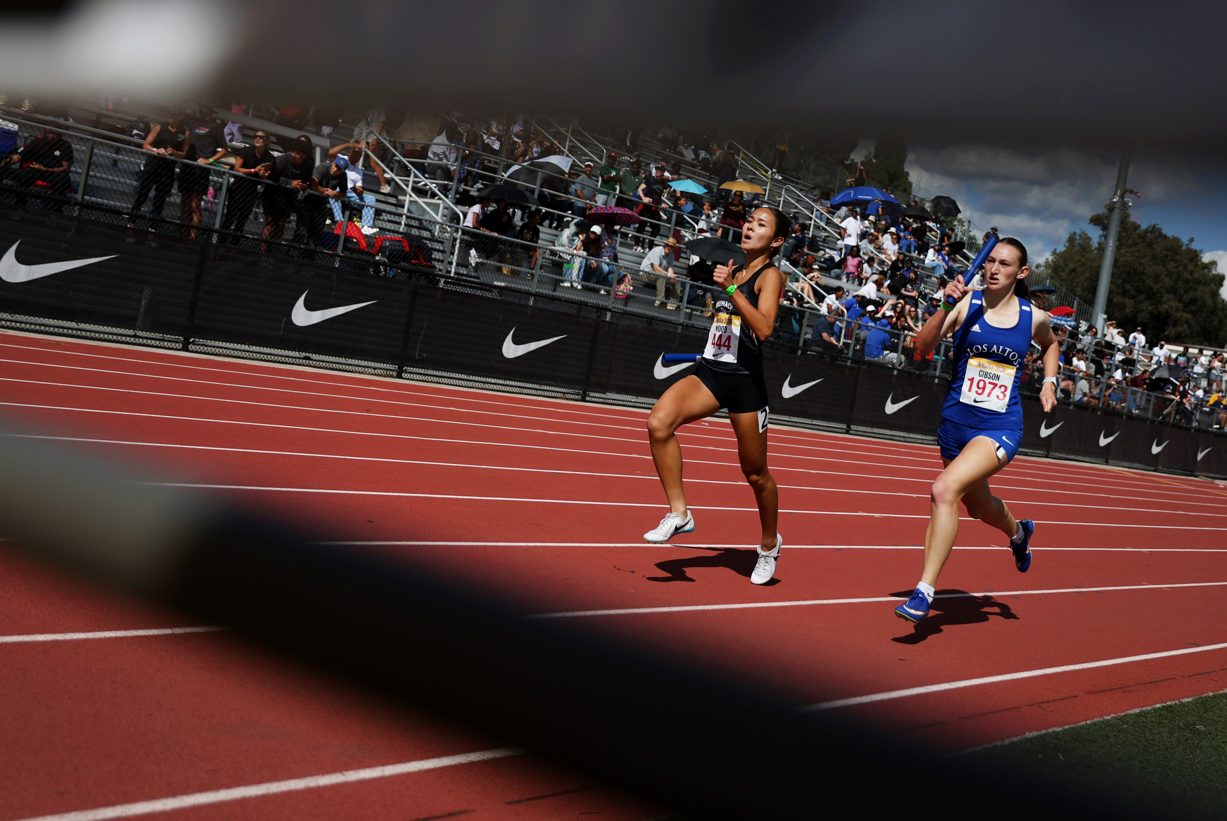 Los Altosâ Ruby Gibson, right, races against Buhach Colonyâs Chisa...