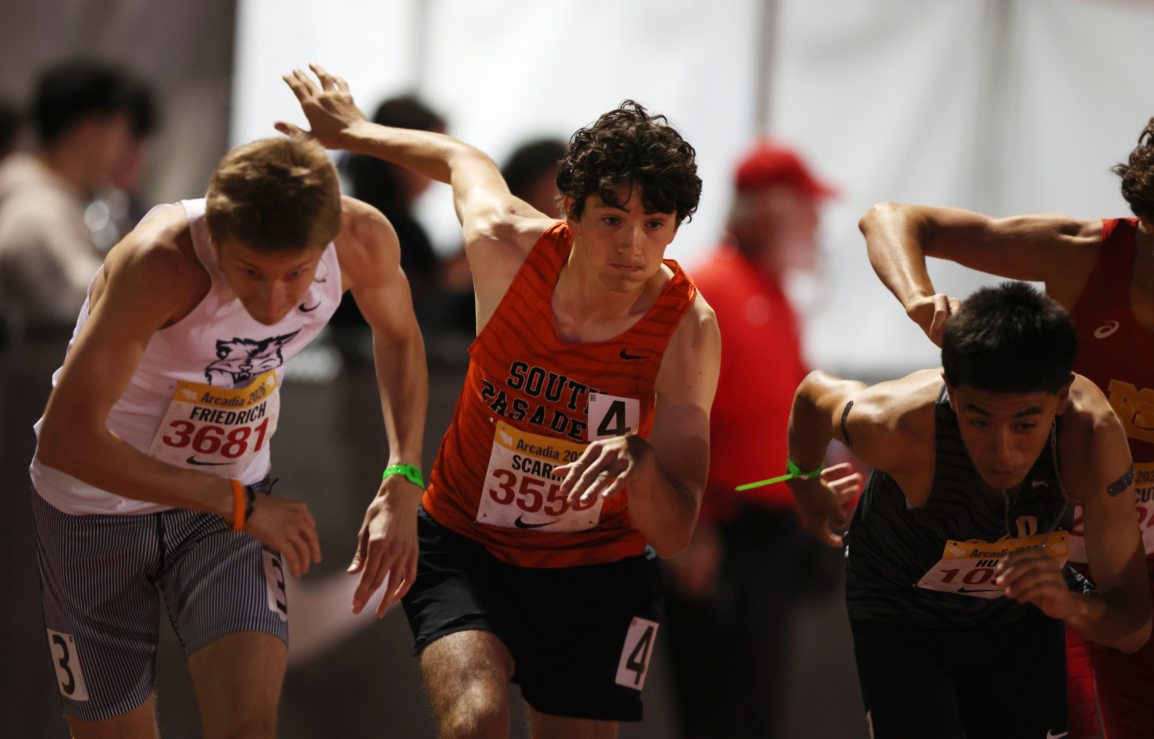 South Pasadenaâs Michael Scarince (4) competes in the boys 3,200...