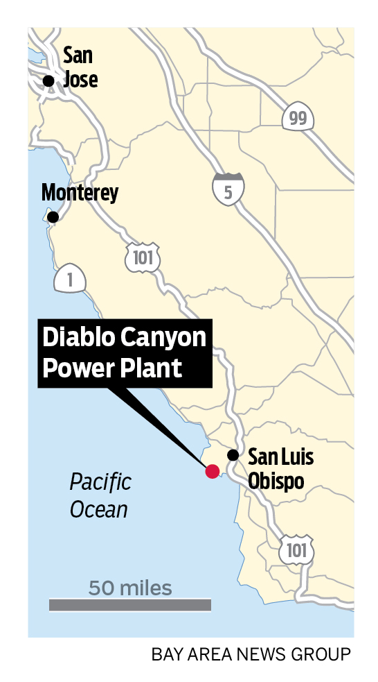 Map showing the location of the Diablo Canyon Nuclear Power Plant