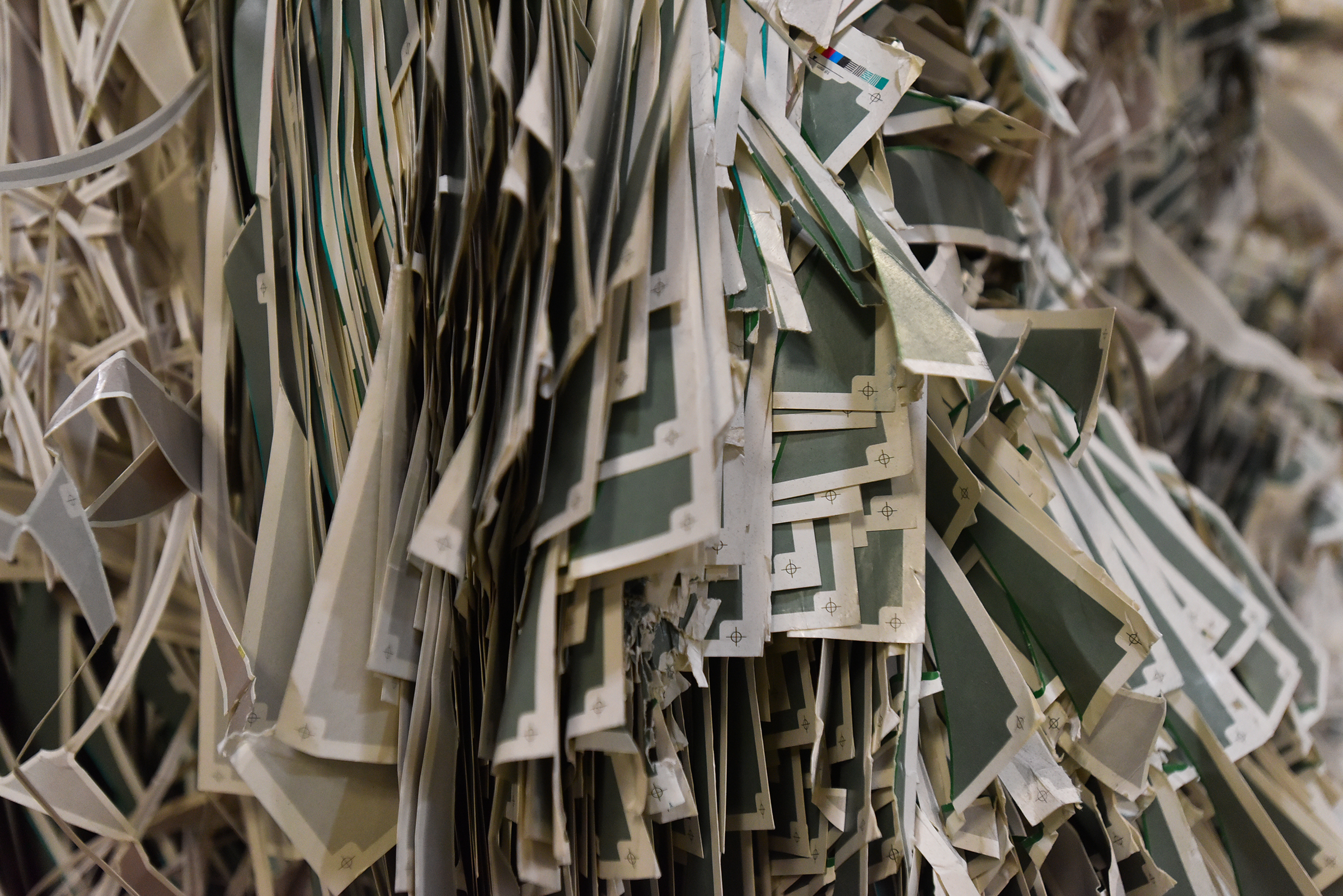 Recycled paper is bundles together at the Diamond K Inc....