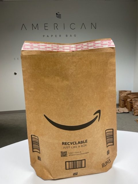 An Amazon paper mailer produced by American Paper Bag in...