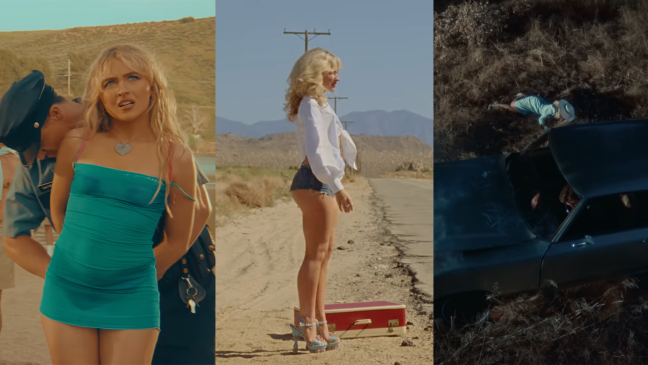 Sabrina Carpenter in the "Espresso" "Manchild" and "Tears" music videos.