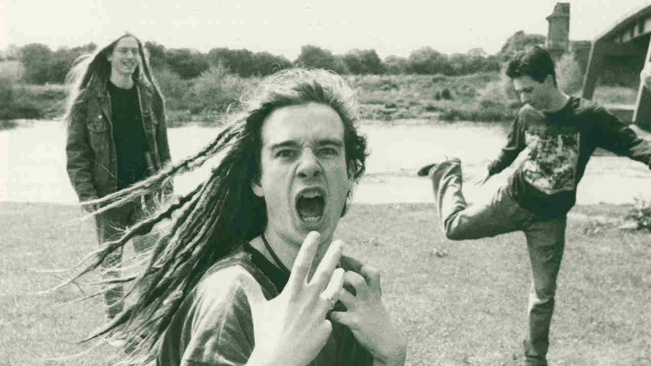 Carcass posing for a photograph in the late 1980s