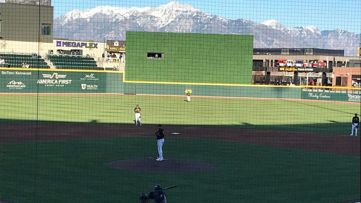 A view of the mountains at the Triple-A baseball park in Salt Lake City