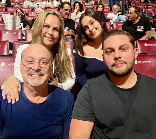 Clockwise from left, Gary Press, of Pompano Beach, wife Randi Press, daughter Karli Press and son Zachary Press at a Bruce Springsteen concert at Amerant Bank Arena in Sunrise on Thursday, April 23, 2026. (Ben Crandell/South Florida Sun Sentinel)