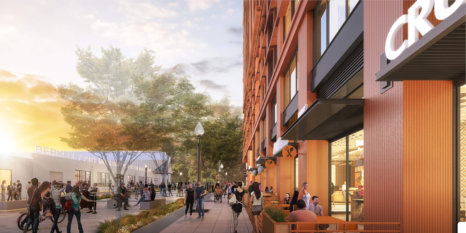 The Hub at 2128 Oxford Street retail activity, rendering by DLR Group