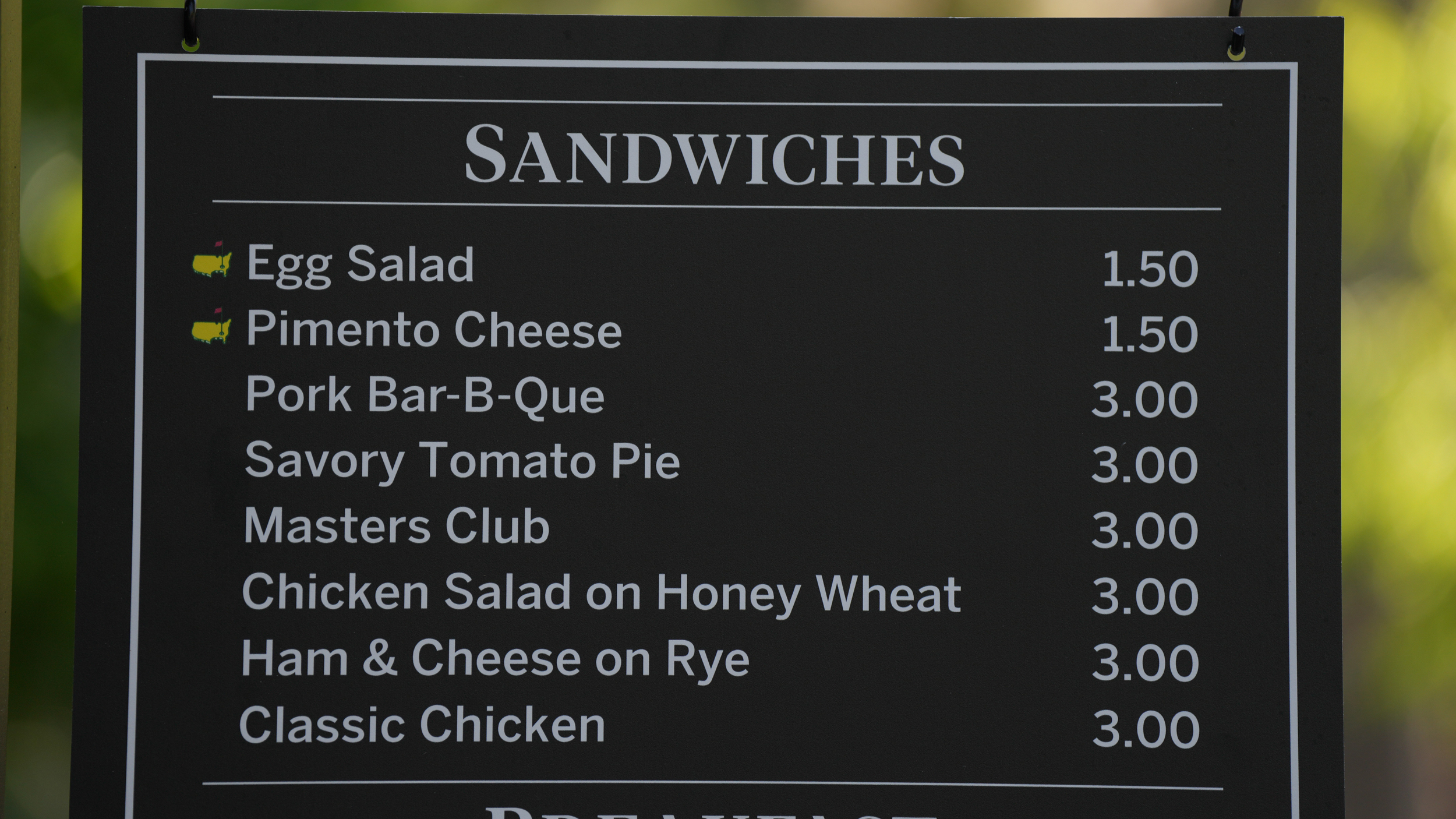 A view of the Masters sandwich menu during the 2025 tournament