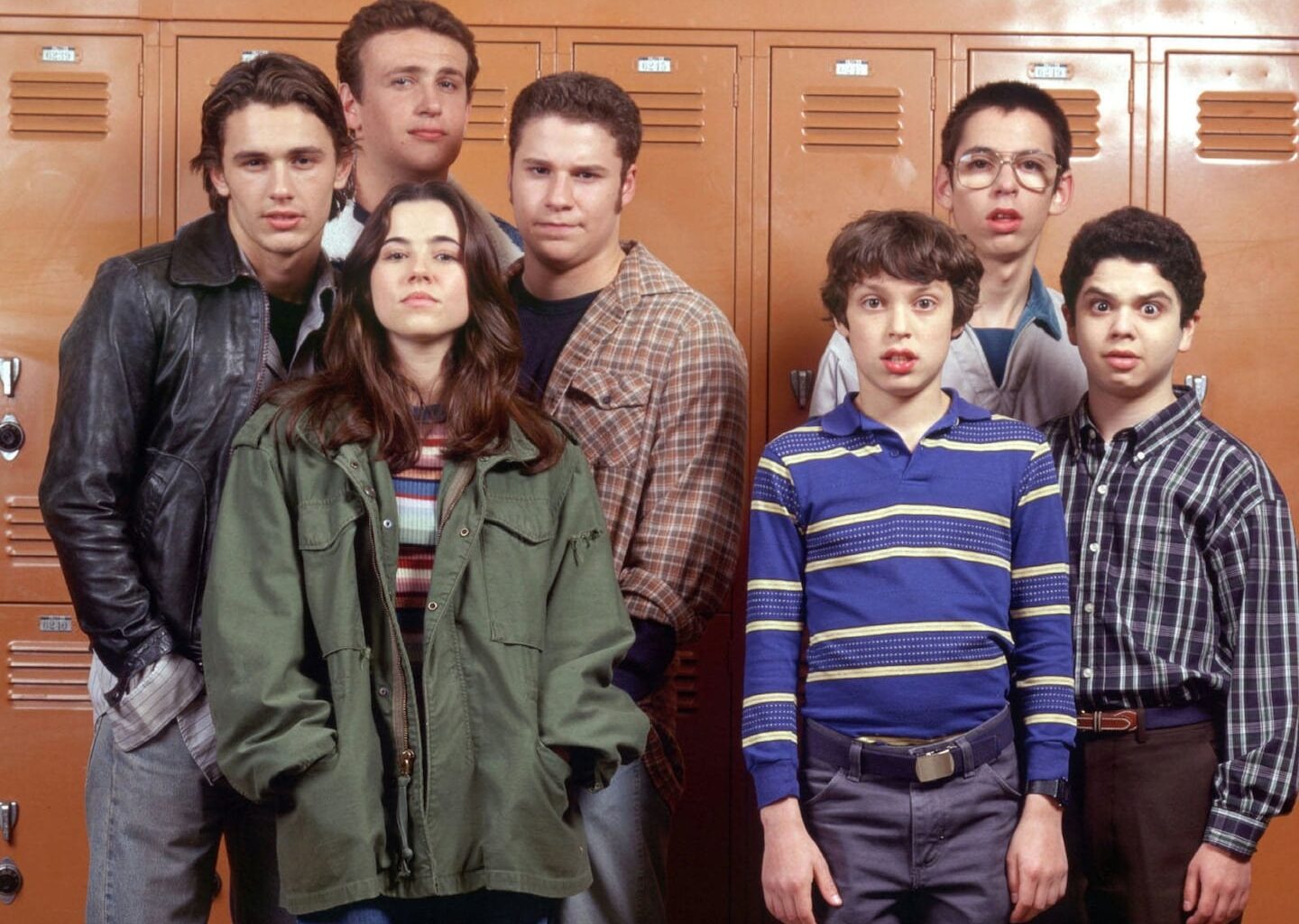 "Freaks and Geeks" cast members: James Franco as Daniel, Jason Segel as Nick Baron, Linda Cardellini as Lindsay Weir, Seth Rogen as Ken Miller, John Daley as Sam Weir, Martin Starr as Bill Havenchuck, and Samm Levine as Neal Schweiber.
