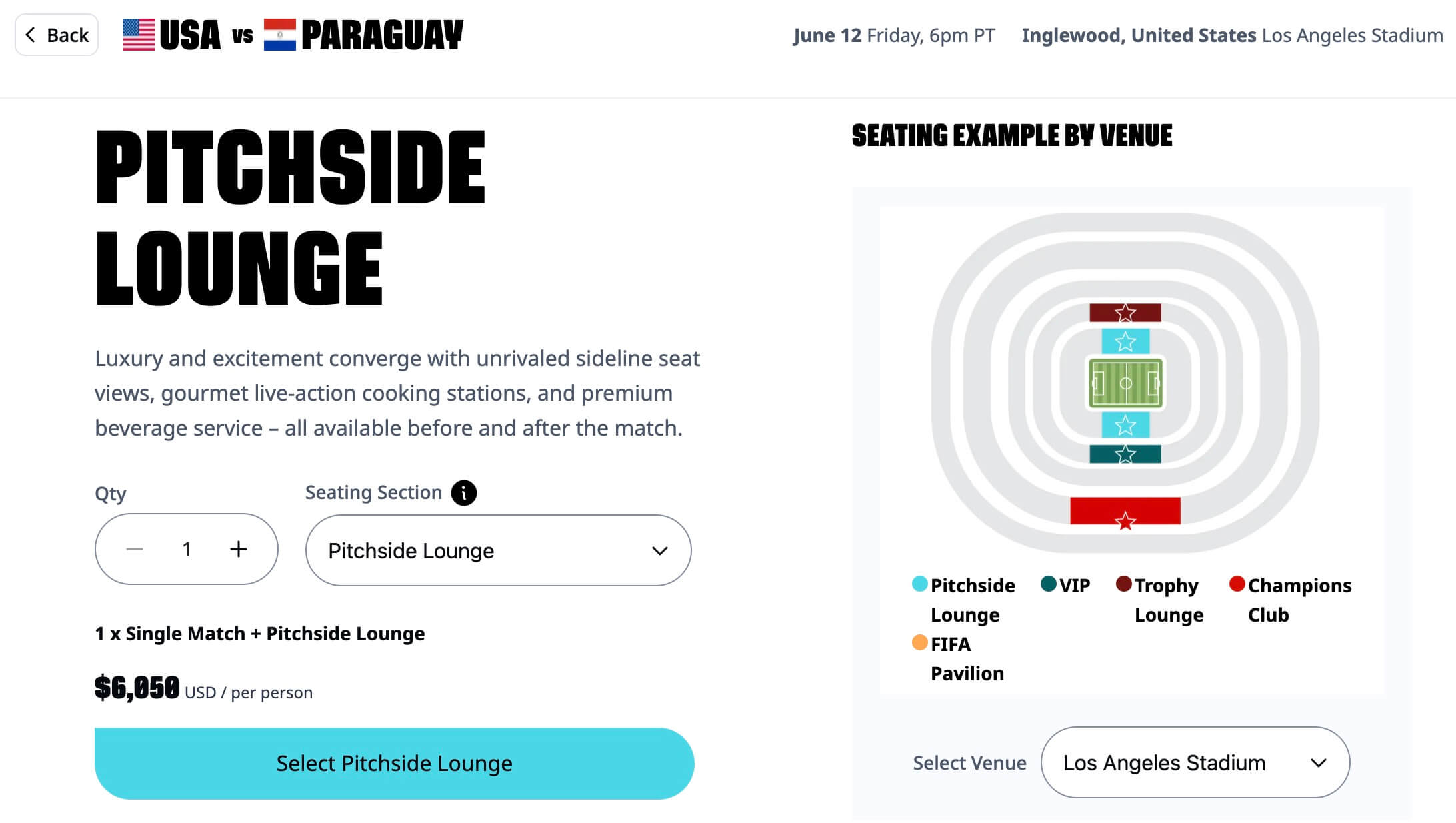 Hospitality seats at USA-Paraguay at the 2026 World Cup