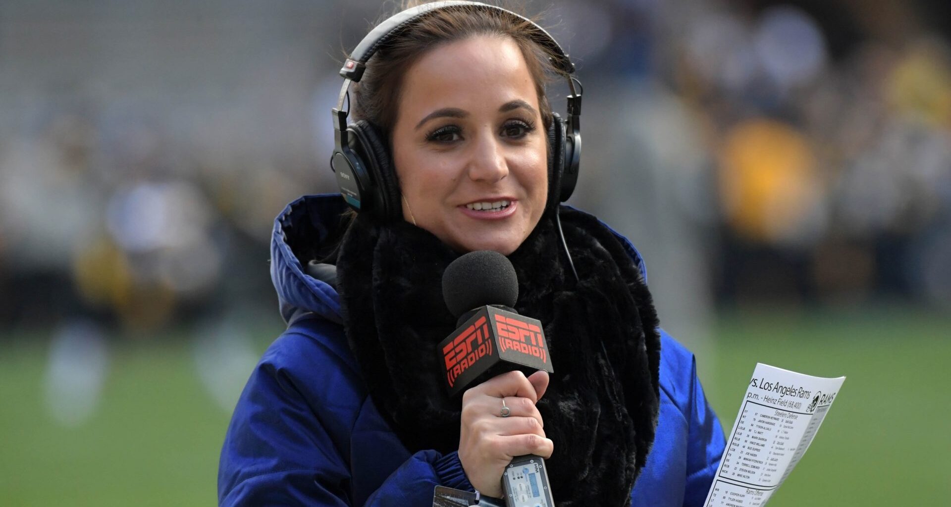 Nov 10, 2019; Pittsburgh, PA, USA; ESPN radio sideline reporter Dianna Russini during the NFL game between the Pittsburgh Steelers and the Los Angeles Rams at Heinz Field. The Steelers defeated the Rams 17-12. Mandatory Credit: Kirby Lee-USA TODAY Sports