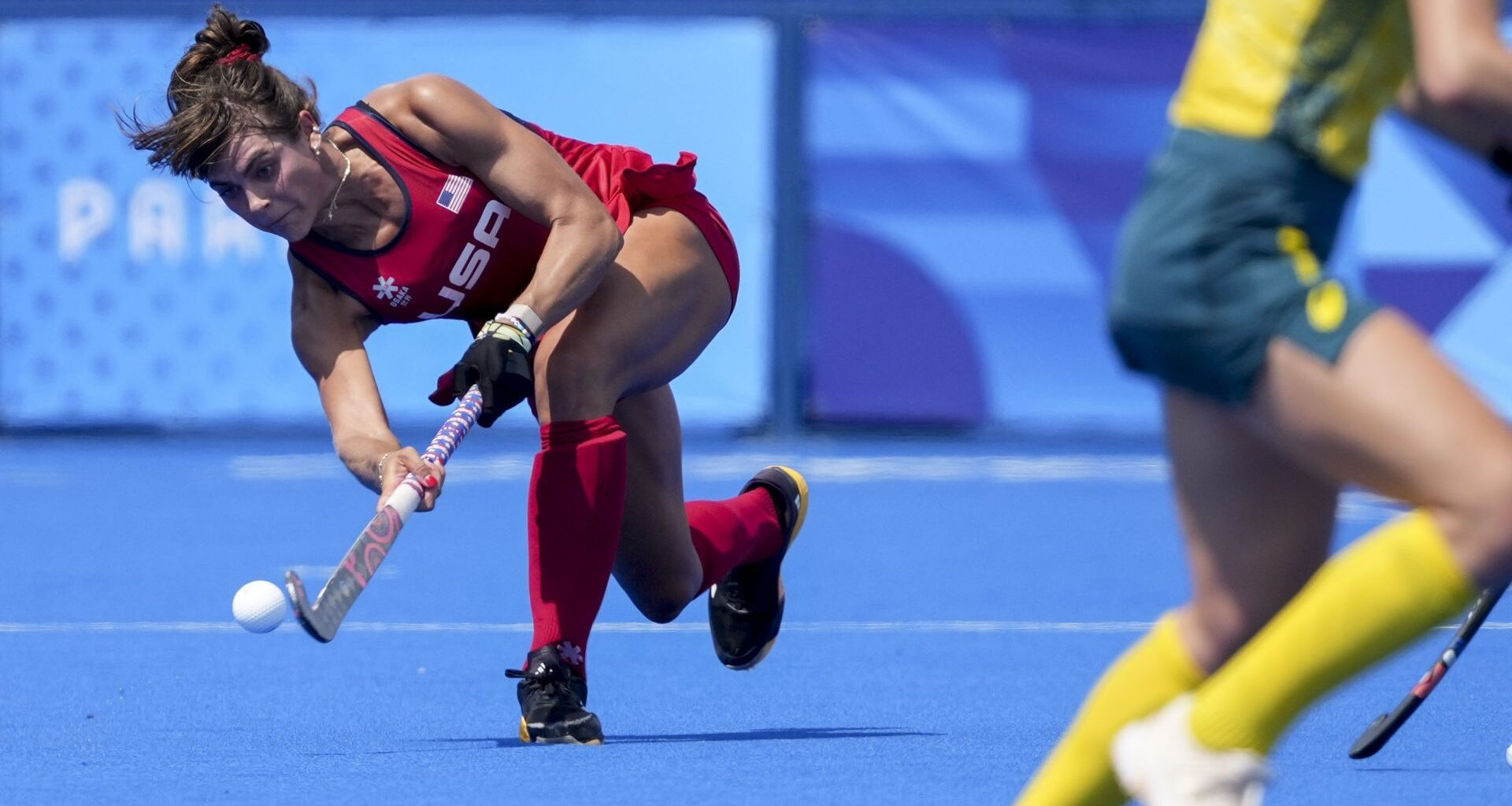 Jul 31, 2024; Colombes, France; United States midfielder Meredith Sholder (2) during the Paris 2024 Olympic Summer Games at Stade Yves-du-Manoir