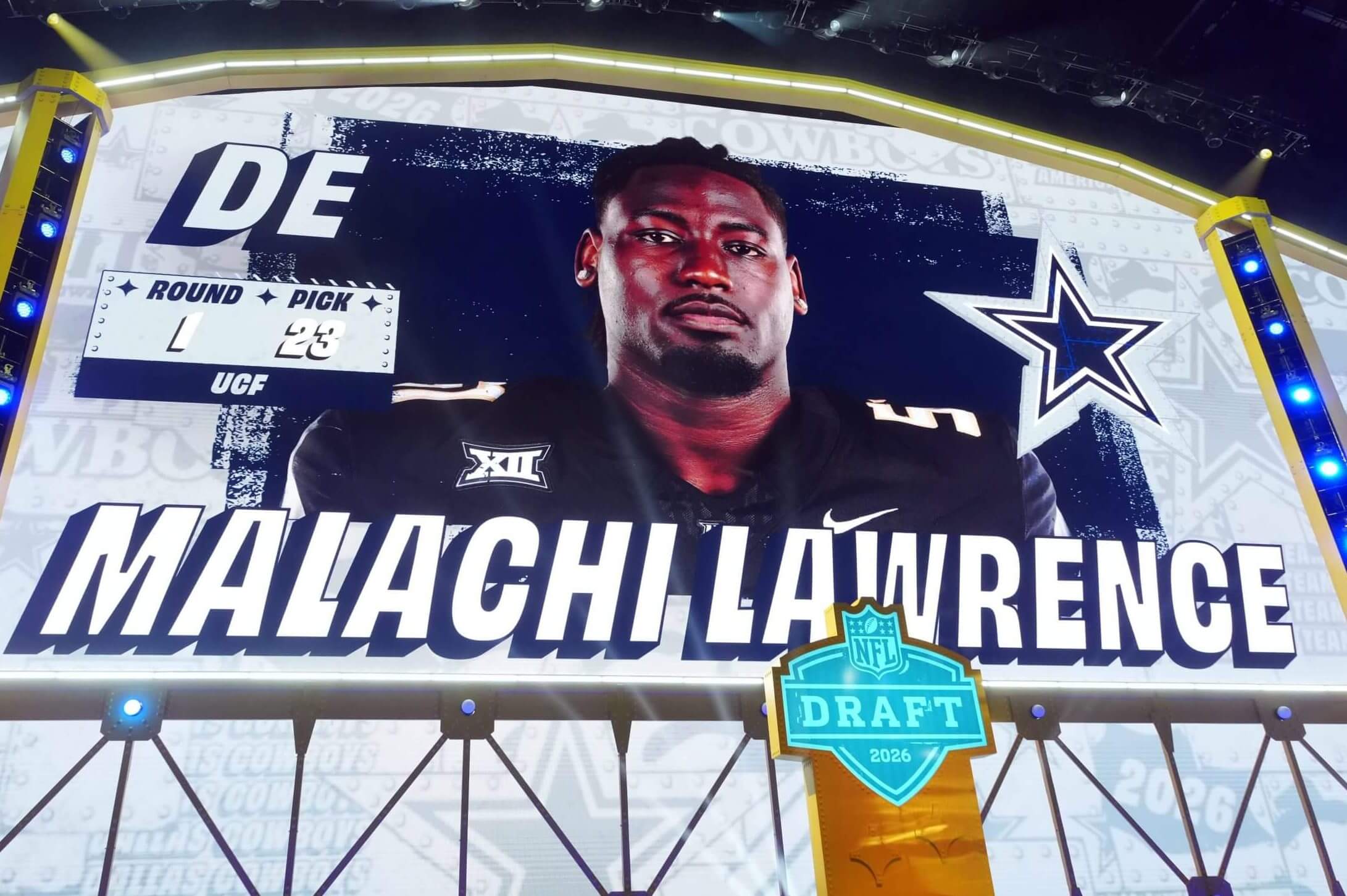 UCF Knights defensive lineman Malachi Lawrence is selected by the Dallas Cowboys as the number 23 pick during the 2026 NFL Draft at Acrisure Stadium.