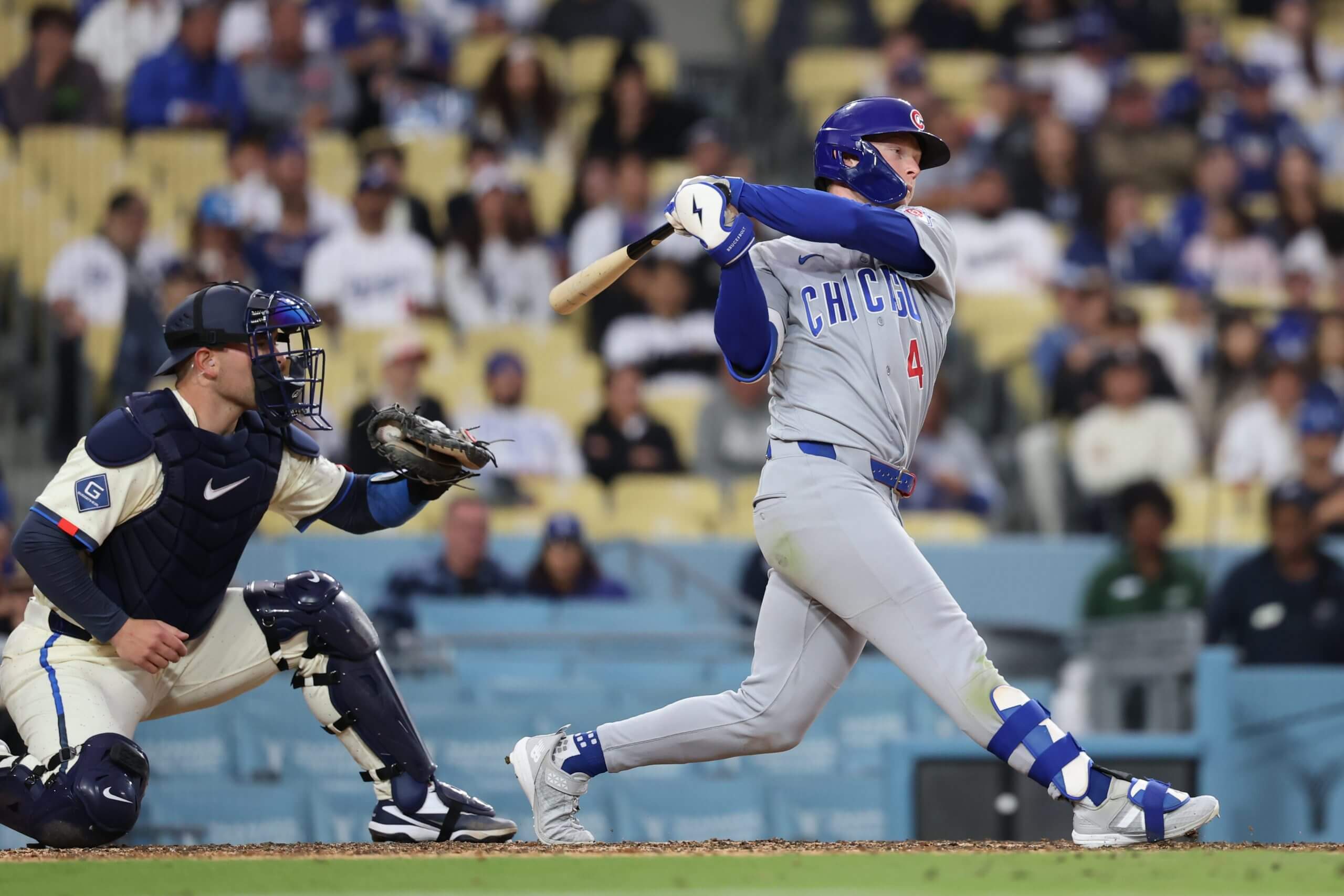 Chicago Cubs outfielder Pete Crow-Armstrong strikes out swinging.