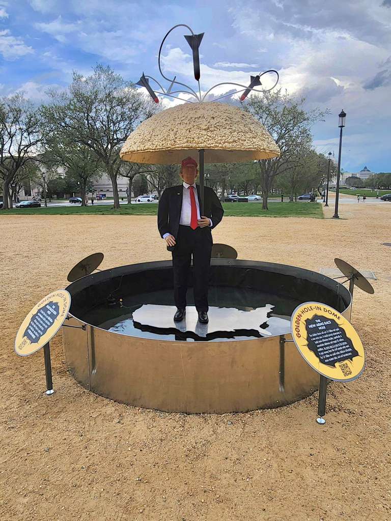 According to the group behind the installation, which features a number of experts and advocates, the holes symbolize a defense system that fails under real-world conditions
