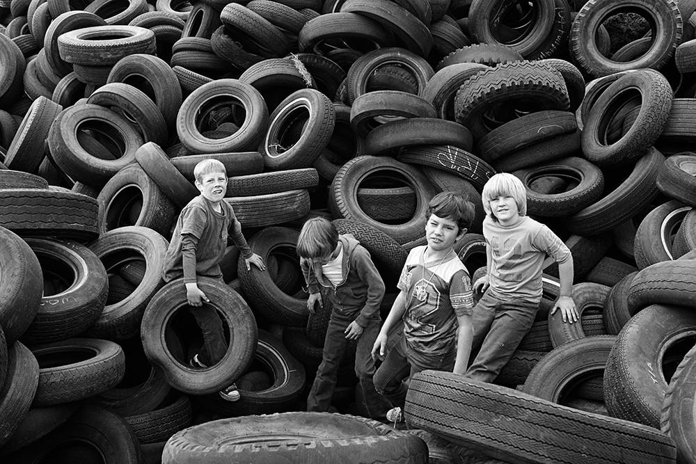 XLMP005 Boys and Tires, Sears Point, 1976, Mimi Plumb photo