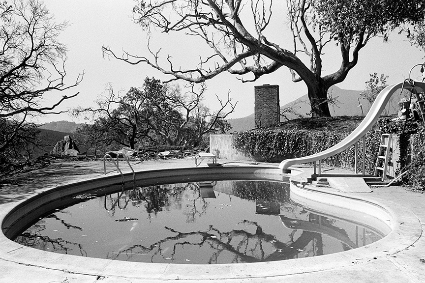 XLMP019 Pool, Fire Above San Rafael, 1976, Mimi Plumb photo
