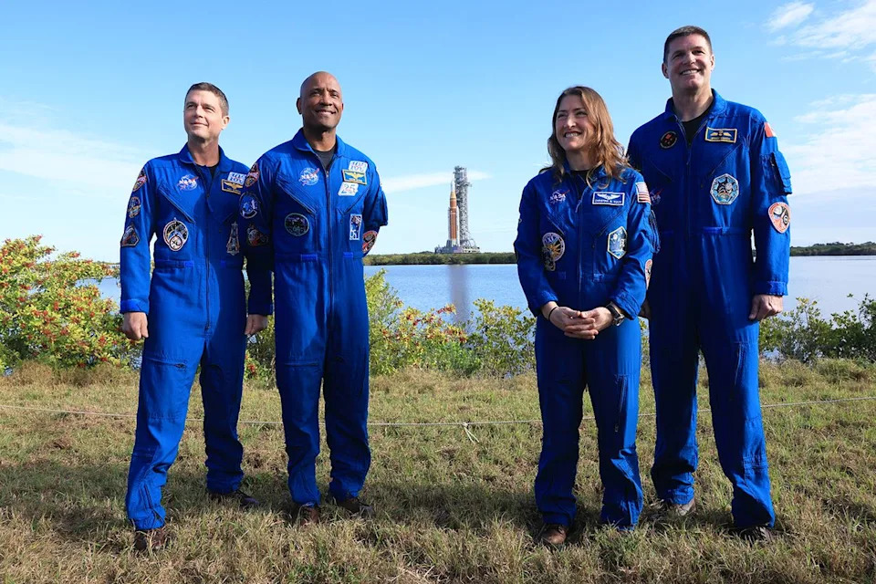 (L-R) Artemis II Commander Reid Wiseman, pilot Victor Glover, mission specialist Christina Koch and Jeremy HansenCredit: Joe Raedle/Getty