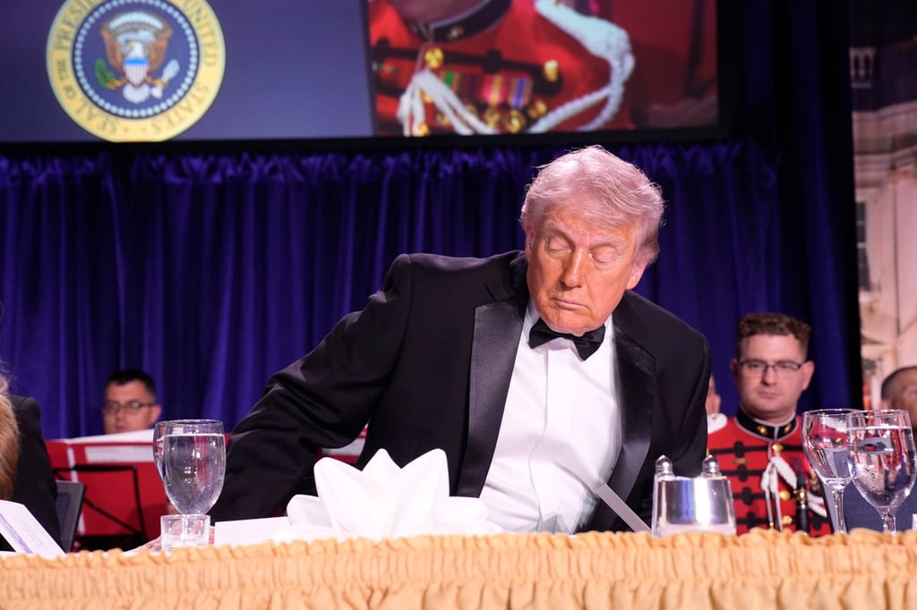 US President Donald Trump at the White House Correspondents’ Association dinner in Washington. Photo: EPA