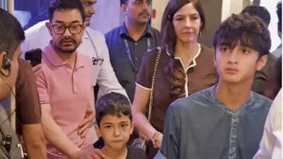 Aamir Khan and girlfriend Gauri Spratt turn Junaid Khan and Sai Pallavi's 'Ek Din' event into family affair; star couple attends event with their sons - WATCH
