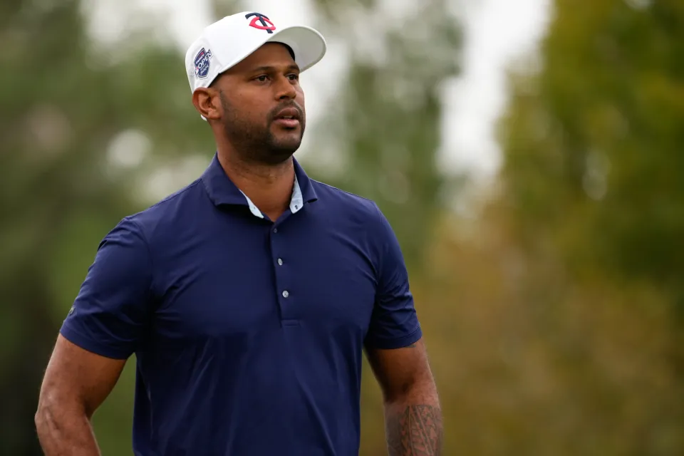 Aaron Hicks looks on during the Capital One MLB Open at Shadow Creek Golf Course on Friday, November 14, 2025 in North Las Vegas, Nevada.