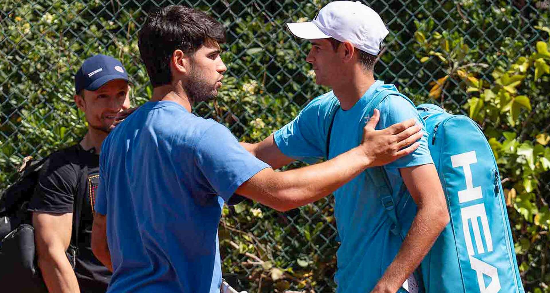 Carlos Alcaraz and Rafael Jodar on the practice court in Barcelona.