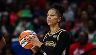 Washington Mystics forward Alysha Clark dribbles against the Phoenix Mercury in Washington, D.C.