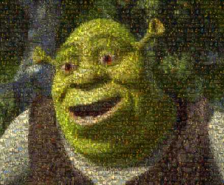 Image of the character Shrek made from hundreds of pictures of Shrek