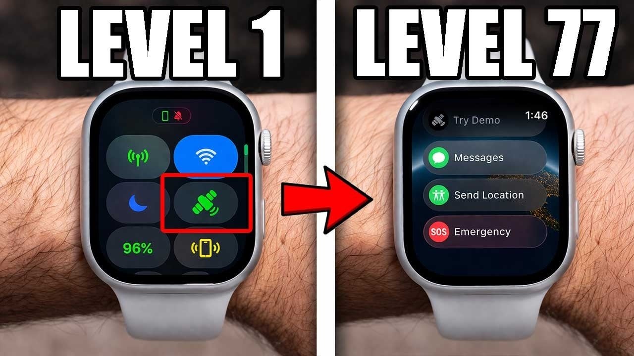 Close-up of Apple Watch showing Double Tap controls for scrolling and call actions without touching the screen.