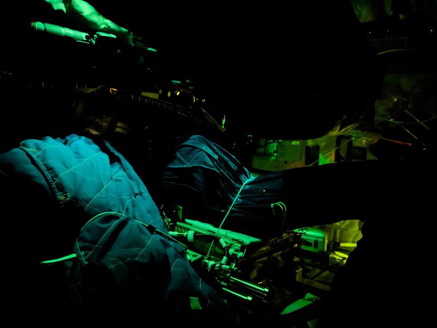 Artemis II sleeping bags are illuminated inside the Orion spacecraft on Flight Day 5 of the mission.