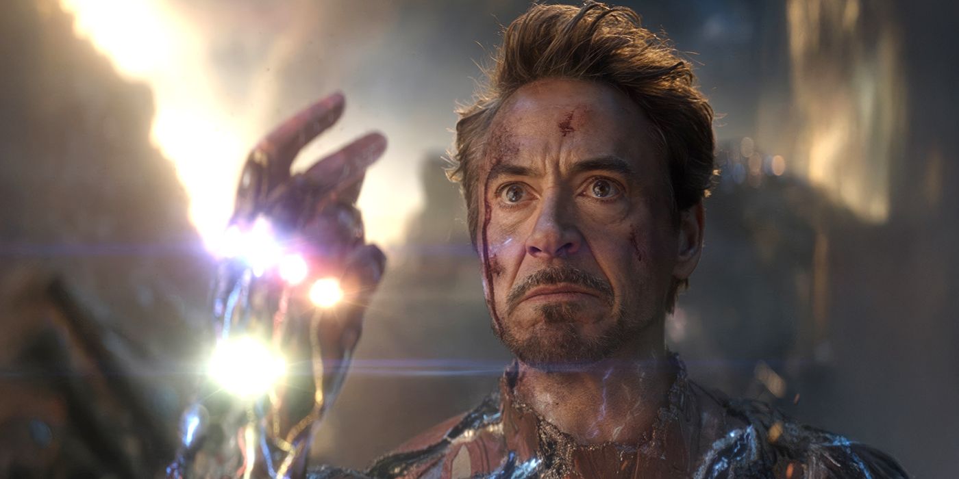 Robert Downey Jr. as Tony Stark / Iron Man snapping to end the battle in Avengers:Endgame