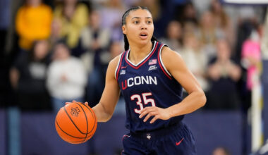 WNBA Draft: Azzi Fudd dribbles up court for UConn against Marquette at Al McGuire Center in Milwaukee.