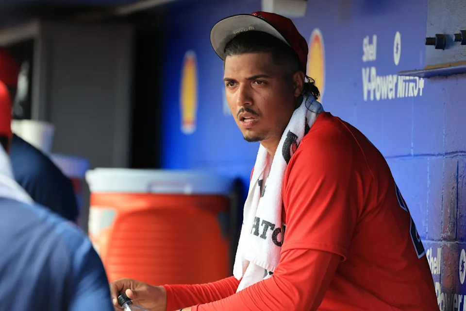 Boston Red Sox starting pitcher Johan Oviedo (29) looks on in the dugout during the first inning against the Toronto Blue Jays at TD Ballpark. Kim Klement Neitzel-Imagn Images