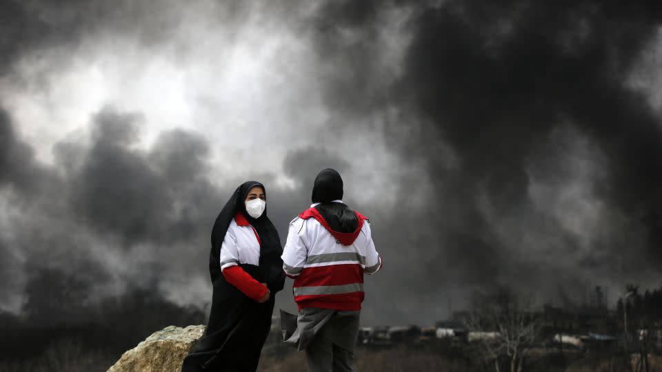 Black smoke rises after fires broke out following US-Israel attacks targeting some oil storage facilities targeted, including the Shehran oil depot, in Tehran, Iran, on March 8, 2026. - Fatemeh Bahrami/Anadolu/Getty Images