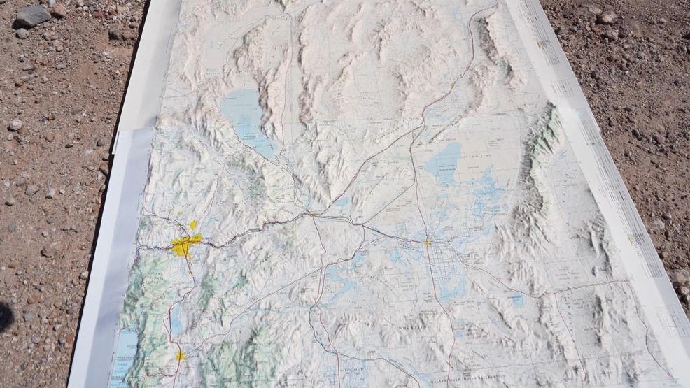 A topographic map showing mountain ranges of Nevada.