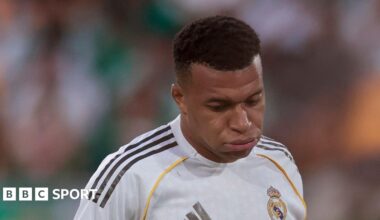 Real Madrid striker Kylian Mbappe looks dejected