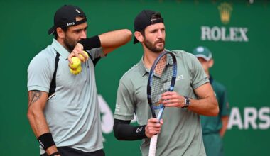 Matteo Berrettini and Andrea Vavassori during their first-round doubles win on Monday in Monte-Carlo.