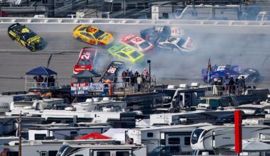 At least 25 cars wreck in massive crash, stopping Talladega Cup race
