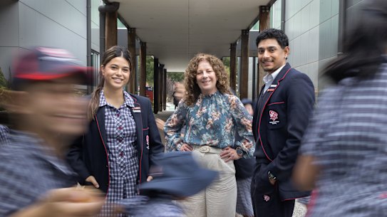 Casey Grammar principal Fiona Williams with students.