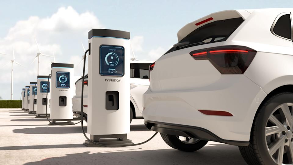 Electric cars charge the battery at the EV charging station