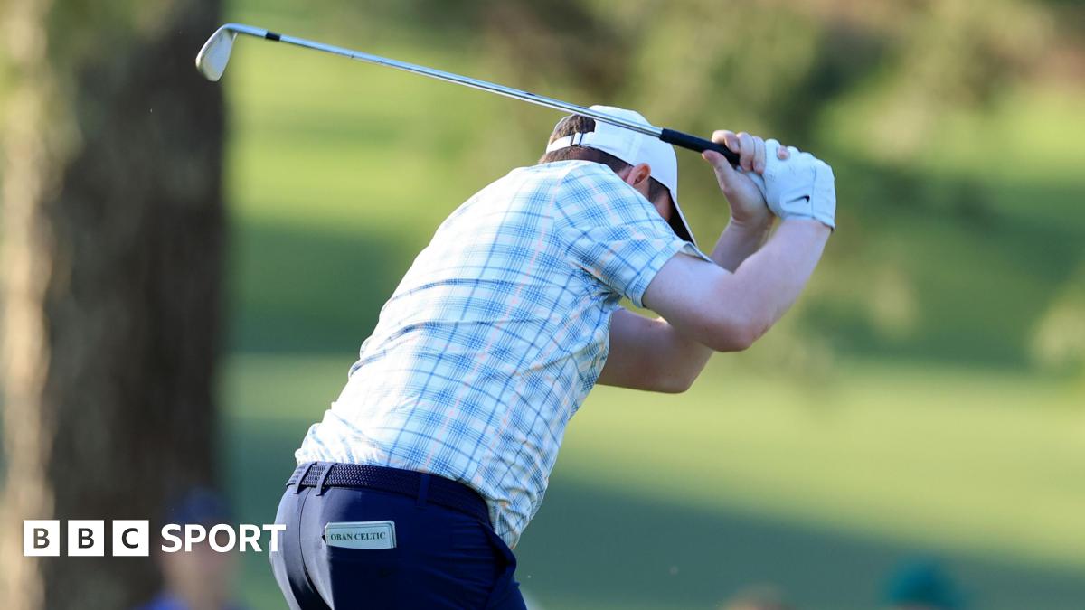 Robert MacIntyre reacts angrily at the 17th hole in round one of The Masters