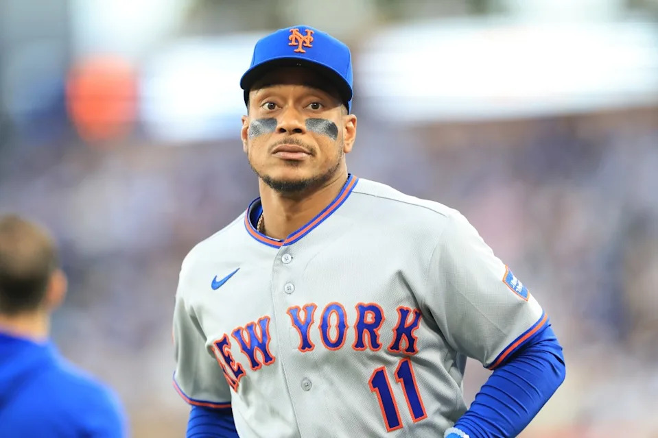 Jorge Polanco of the New York Mets looks on during a game against the <a class="link " href="https://sports.yahoo.com/mlb/teams/la-dodgers/" data-i13n="sec:content-canvas;subsec:anchor_text;elm:context_link" data-ylk="slk:Los Angeles Dodgers;sec:content-canvas;subsec:anchor_text;elm:context_link;itc:0" data-yga="{"yLinkElement":"context_link","yModuleName":"content-canvas","yLinkText":"Los Angeles Dodgers","ySubModuleName":"anchor_text","yHasCommerce":false}">Los Angeles Dodgers</a> at Dodger Stadium on April 13, 2026 in <a class="link " href="https://sports.yahoo.com/mlb/teams/la-dodgers/" data-i13n="sec:content-canvas;subsec:anchor_text;elm:context_link" data-ylk="slk:Los Angeles;sec:content-canvas;subsec:anchor_text;elm:context_link;itc:0" data-yga="{"yLinkElement":"context_link","yModuleName":"content-canvas","yLinkText":"Los Angeles","ySubModuleName":"anchor_text","yHasCommerce":false}">Los Angeles</a>, California. Getty Images