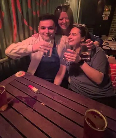 Alana Matthews with partner Charlie and best friend Katie PowellCredit: Blood Cancer UK