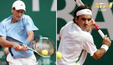 Novak Djokovic and Roger Federer in action in Monte-Carlo in 2006.