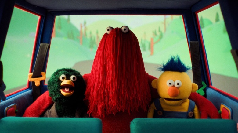 Duck, Red Guy, and Yellow Guy take a roadtrip in Don't Hug Me I'm Scared.