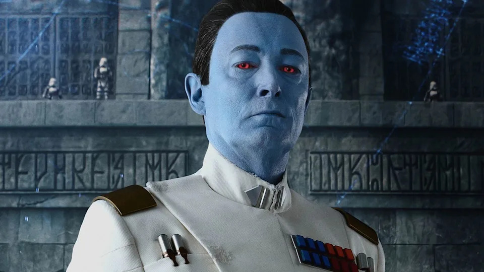 Lars Mikkelsen's Thrawn within his base on Ahsoka poster.
