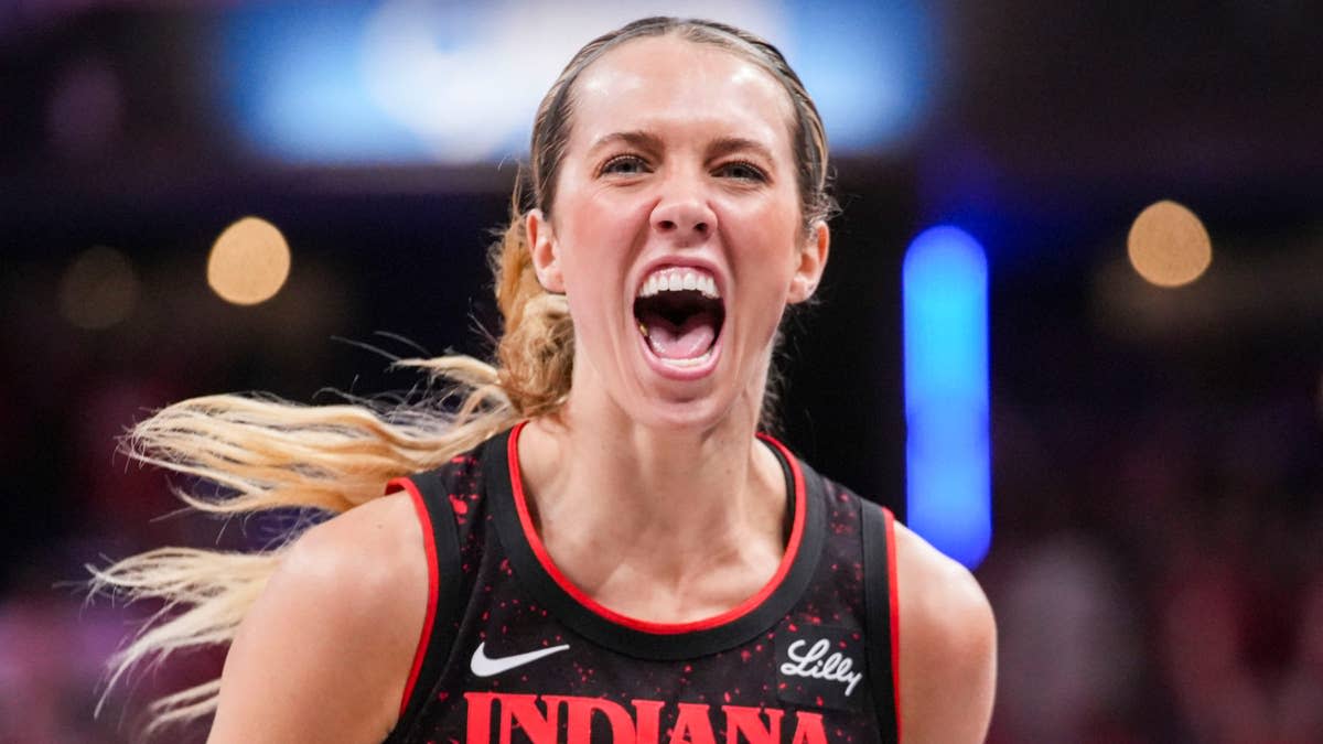 Indiana Fever guard Lexie Hull (10) celebrates a 3-pointer during a game.Grace Smith&sol;IndyStar &sol; USA TODAY NETWORK via Imagn Images