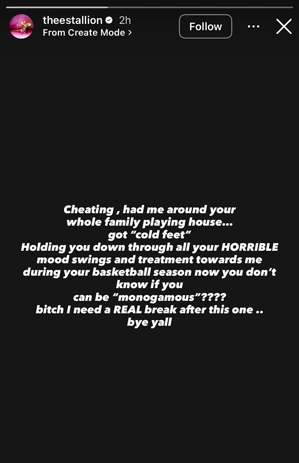 Megan Thee Stallion's Instagram Story