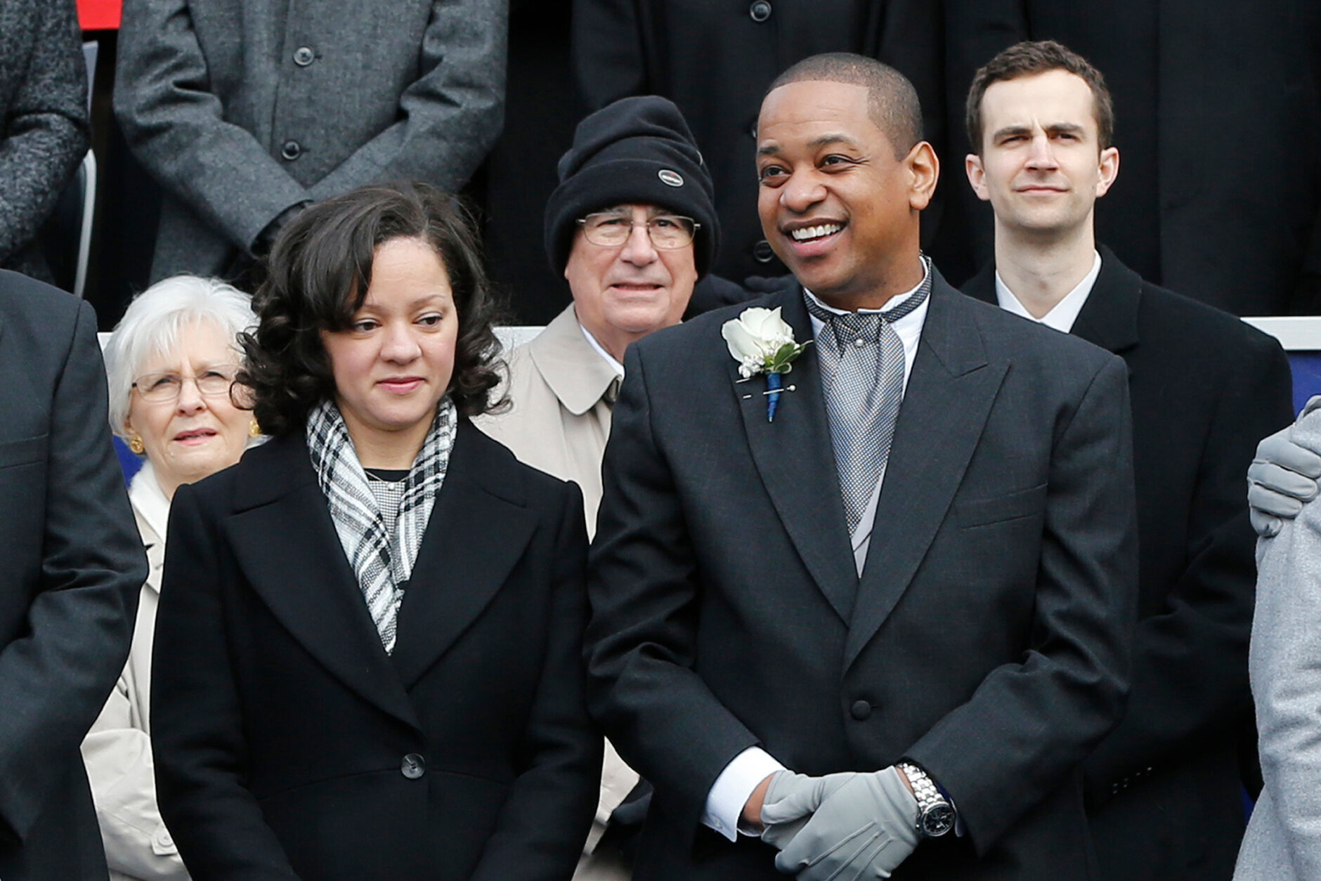 FILE - Lt. Gov. Justin Fairfax, right, and his wife, Cerina, at the inauguration of Gov. Ralph Northam at the Capitol in Richmond, Va., Saturday, Sept. 13, 2018. (AP Photo/Kevin Morley, File)